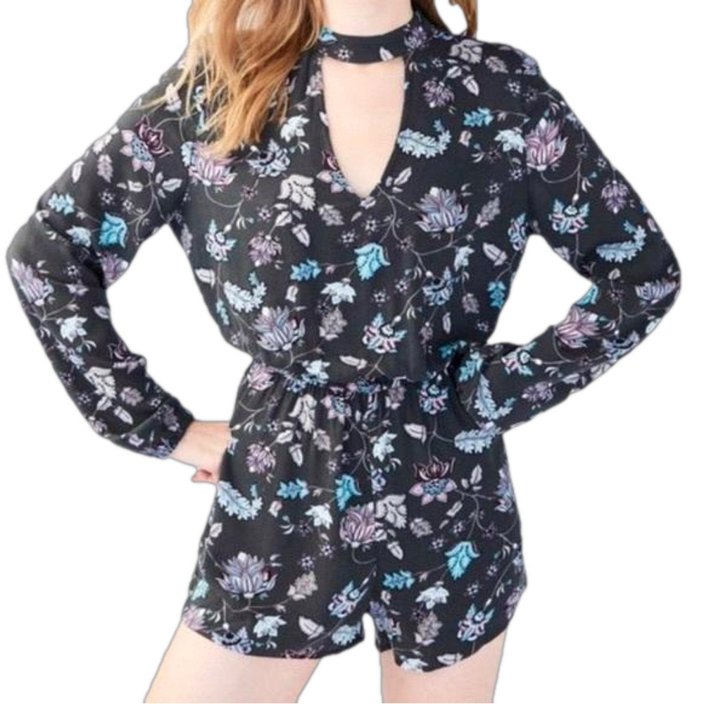 Aeropostale NWT Gray Floral print keyhole romper Size XS